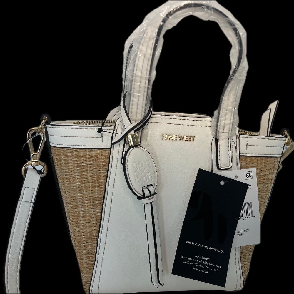 Nine West Janae Mini Elite Tote – NWT, Woven Colorblock, Gold Hardware - Picture 2 of 8